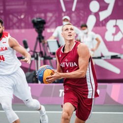 Tokija2020: Basketbols 3x3, LAT-POL. Foto: LOK/Mikus Kļaviņš