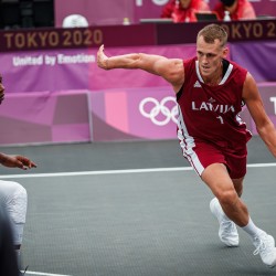Tokija2020: Basketbols 3x3, LAT-POL. Foto: LOK/Mikus Kļaviņš