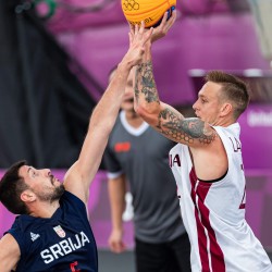 Tokija2020: Basketbols 3x3, LAT-SRB. Foto: LOK/ Mikus Kļaviņš